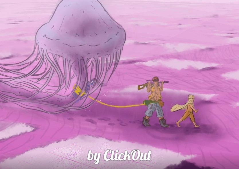 Desert jellyfish hunters. - My, Art, Drawing