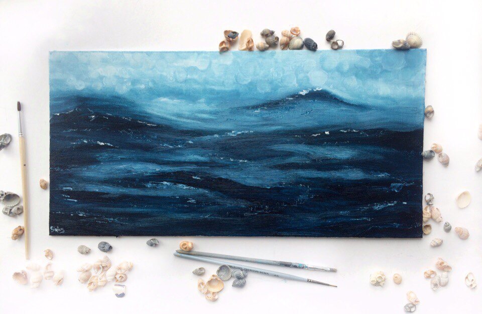 A little bit of sea to you in the feed - My, Sea, Canvas, Glass, Oil painting, Self-taught artist, Painting on glass, Painting, Butter