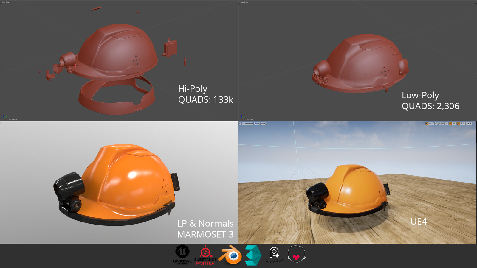 3D model. Construction/mining helmet [Free] - My, 3D, Game-Ready, Blender, Free, Freebie, Models