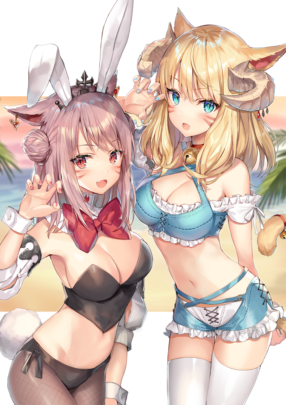 Miqo'te and Momoko [Final Fantasy XIV] - Miqote, Momoko, Final Fantasy, Not anime, Anime art, Pixiv