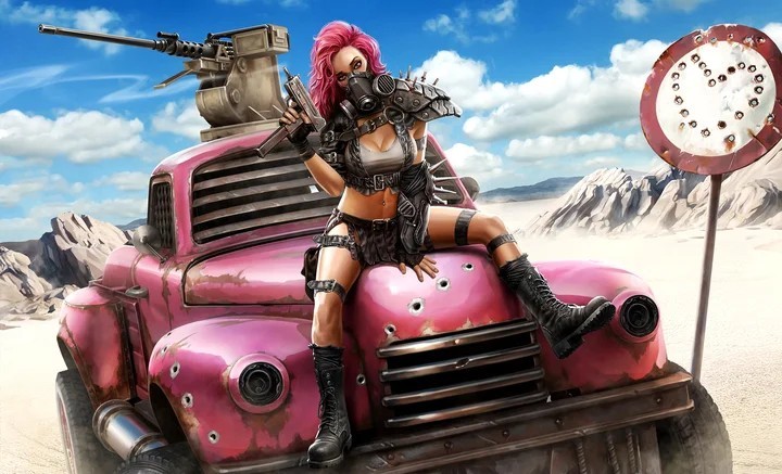 Post-apocalyptic pin-up - Girls, Drawing, Post apocalypse, Longpost, Crossout, Art, Pin up