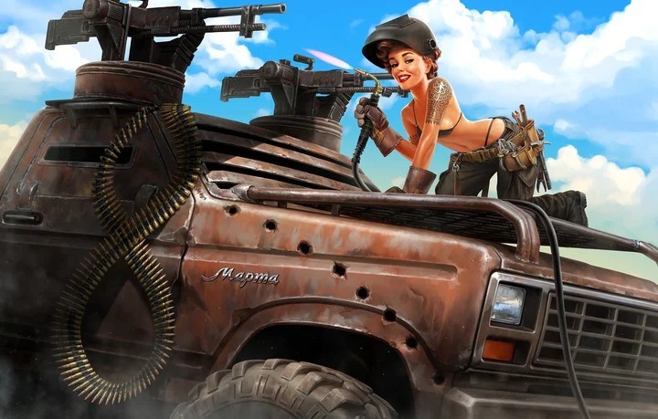 Post-apocalyptic pin-up - Girls, Drawing, Post apocalypse, Longpost, Crossout, Art, Pin up