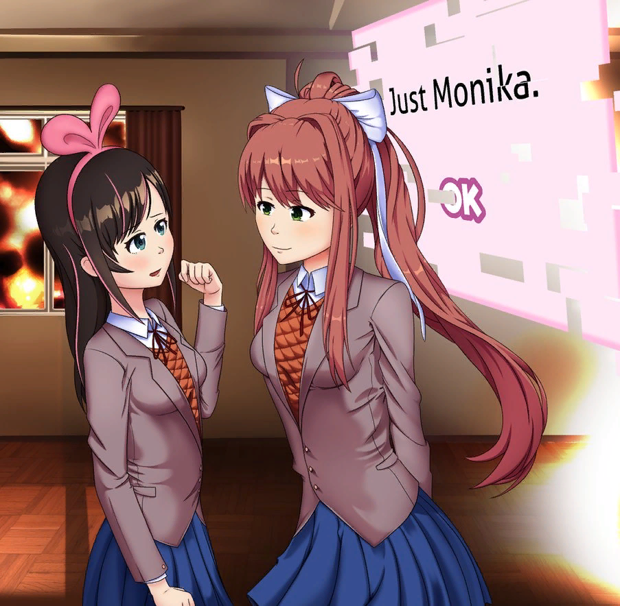 Cute couple of 2 AI - Doki Doki Literature Club, Monika, Kizuna Ai, Anime, Not anime, Visual novel, , Virtual youtuber