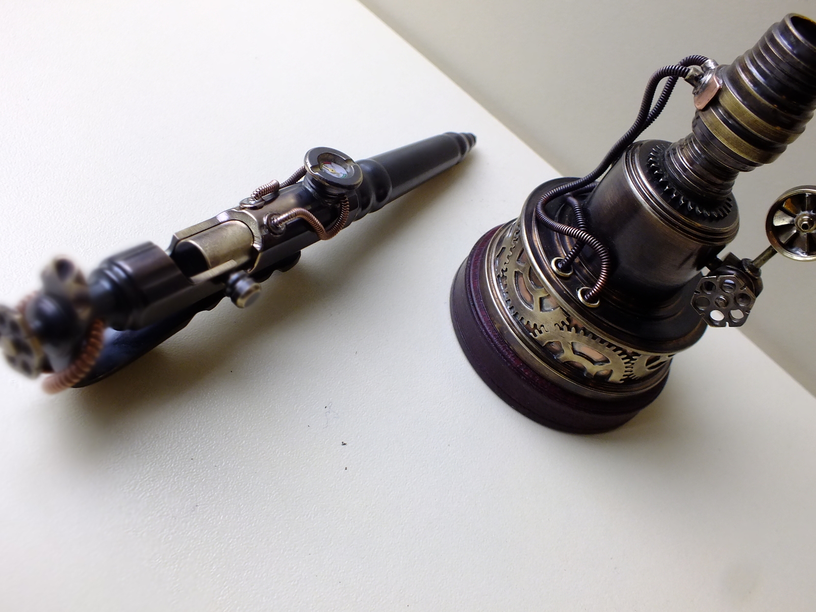 Handle with stand and hiding place for a flash drive - My, Steampunk, Pen, Needlework without process, Stand, Video, Longpost