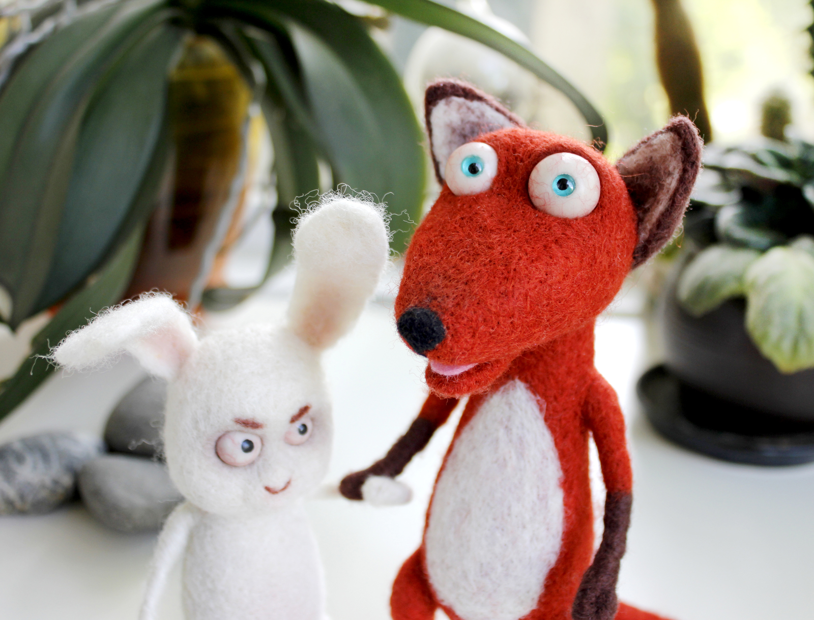 Fox, author's toy - My, Fox, Rabbit, Dry felting, Handmade, Handmade, Author's toy, Eyes, Longpost