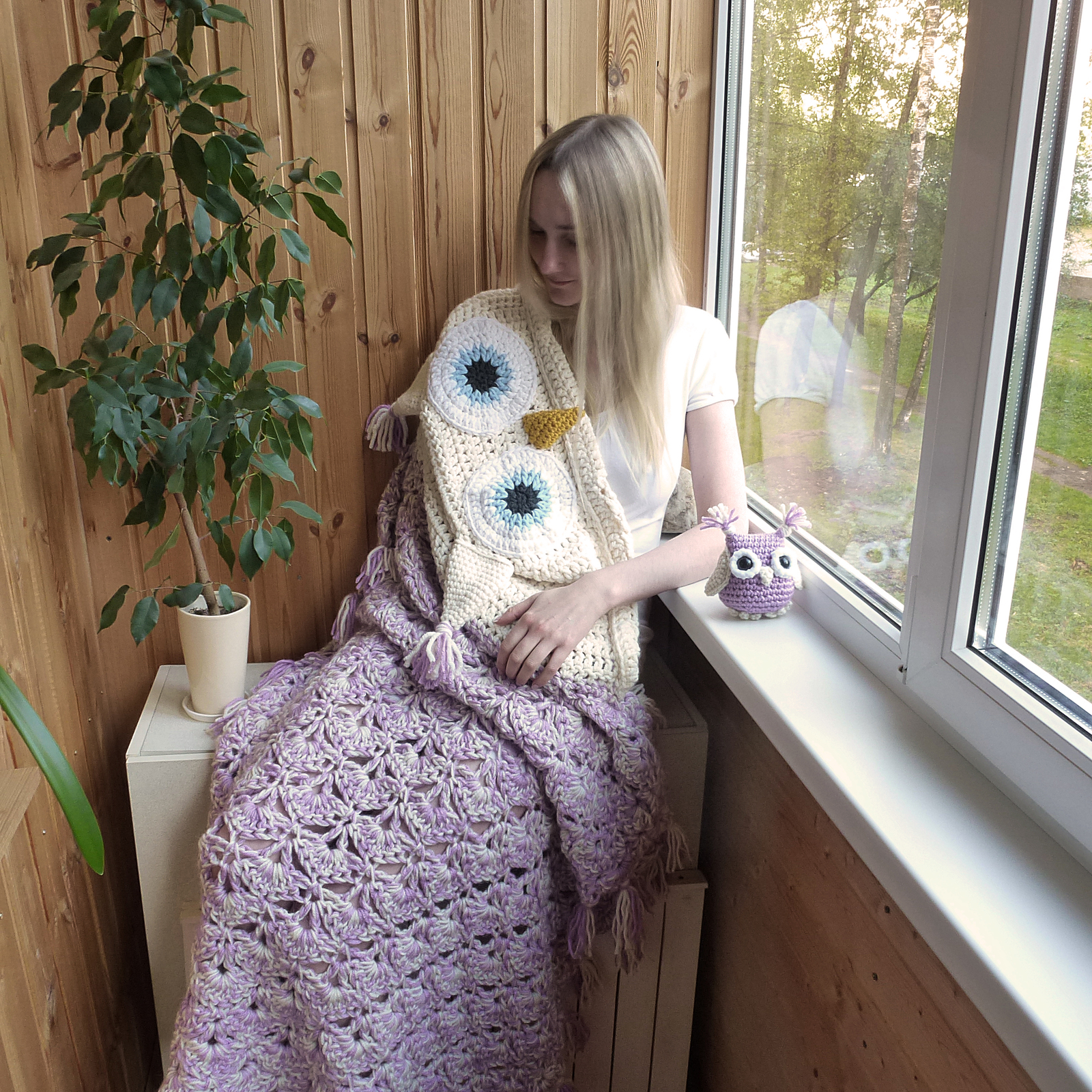 Owl blanket - My, , Owl, Plaid, Needlework without process, Longpost