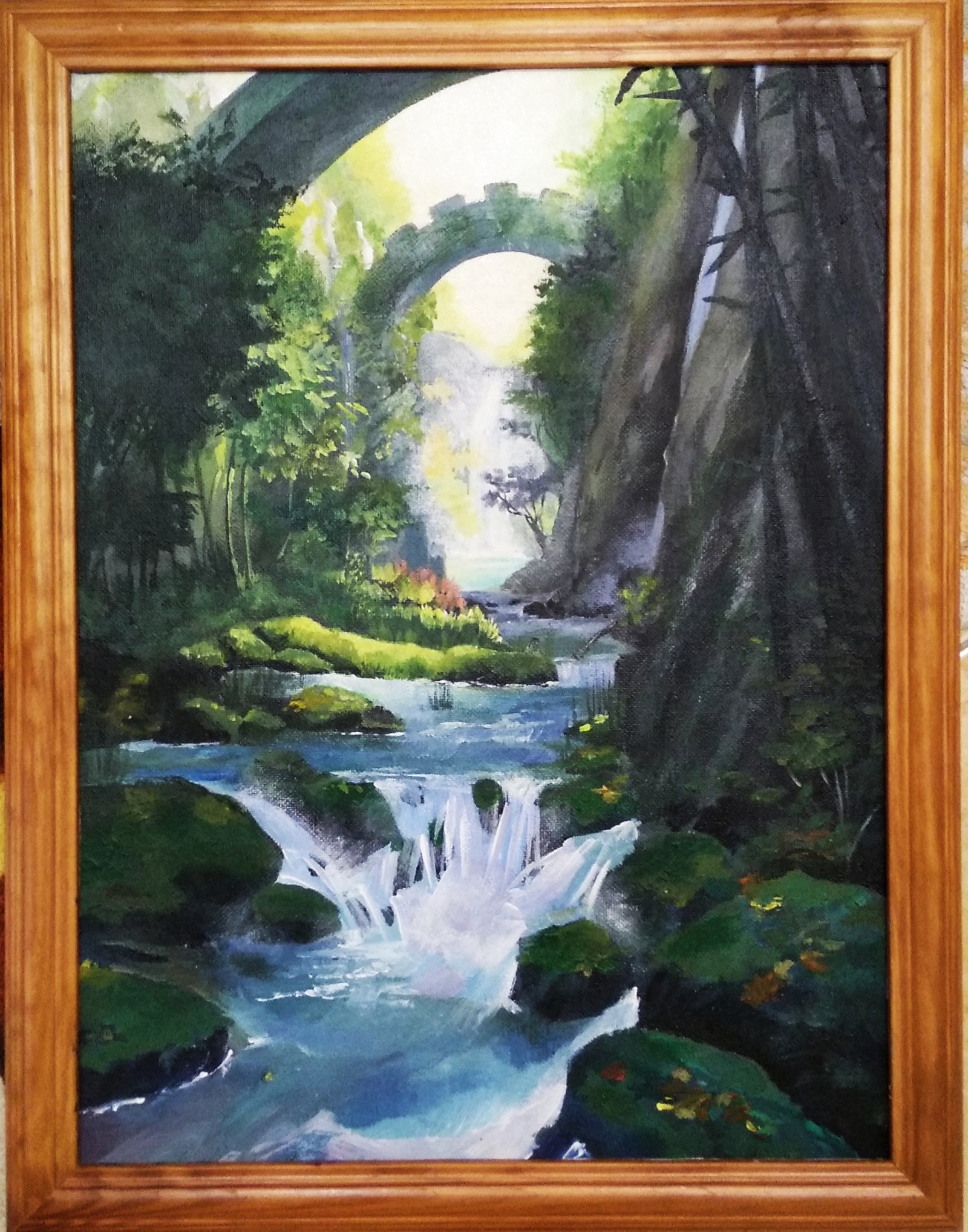 Waterfall - Painting, Acrylic, Sketching, Waterfall, Canvas