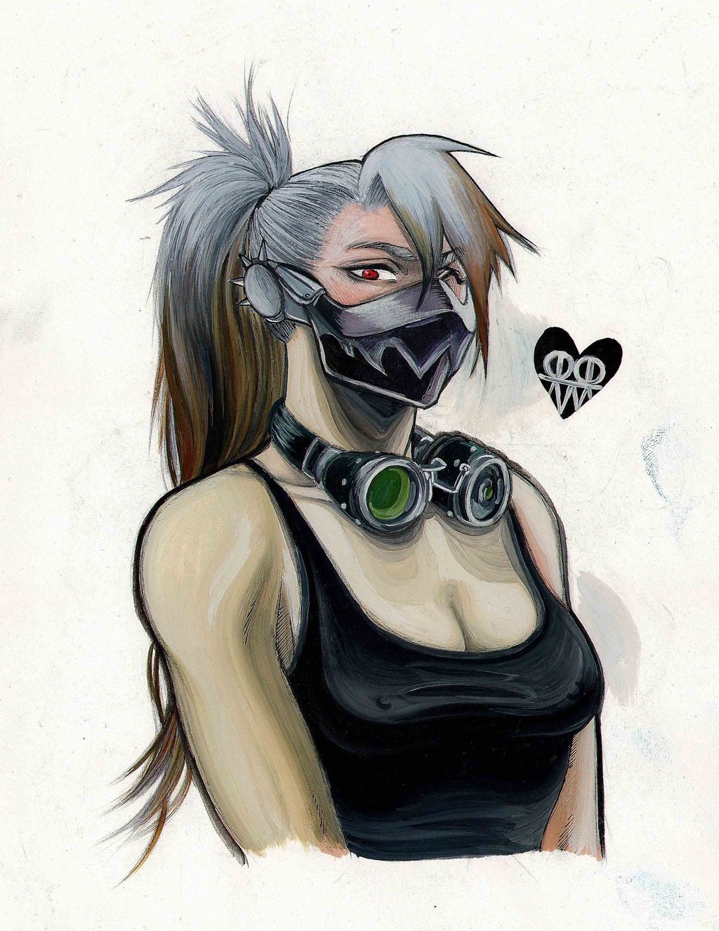 Hetza Hellshock - My, Watercolor, Hetza hellshock, Anime, Drawing, Longpost, Girls, Mask