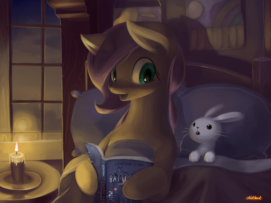 Bedtime story - My little pony, Fluttershy, Angel, Battlefield, Angel bunny, Chickhawk96