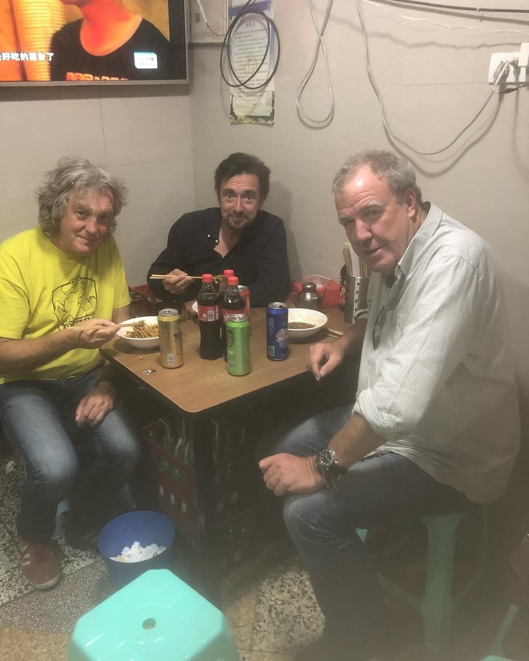 The men are sitting... - The grand tour, Beer, Food, Top Gear, For three persons