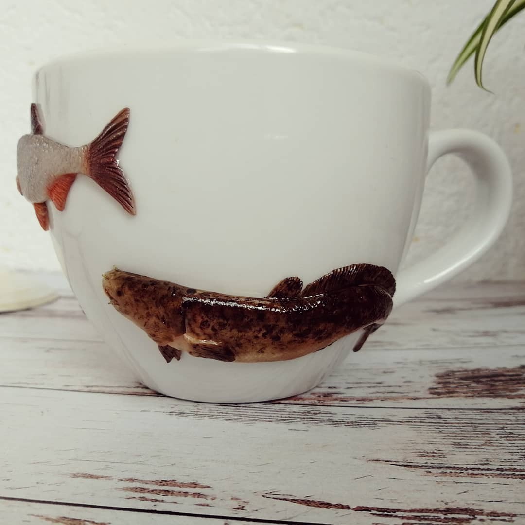 Fishing mug - My, With your own hands, Creation, Needlework, A fish, Fishing, Presents, Handmade, Fishermen, Longpost