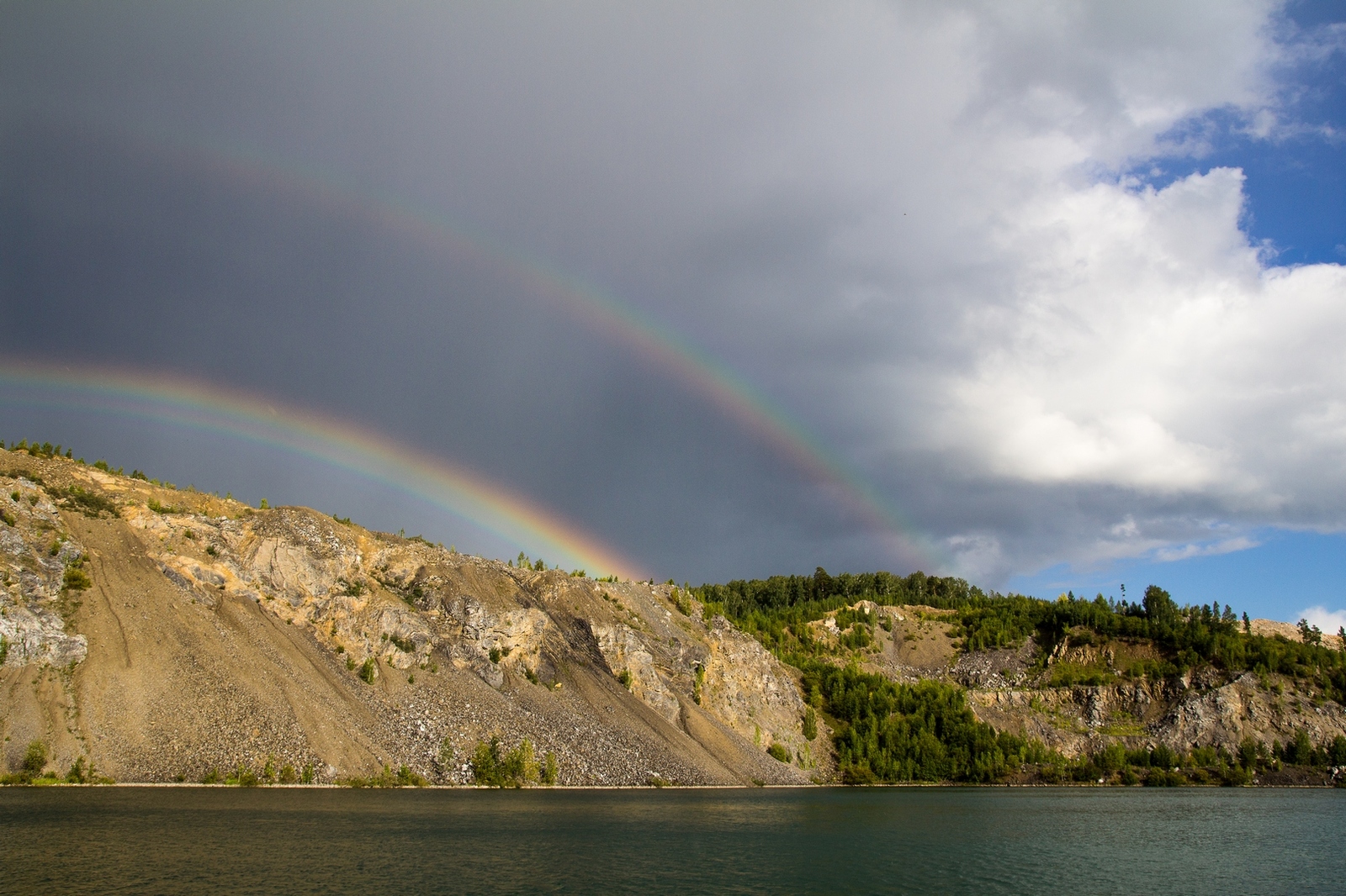 On the way to fishing. - My, Nature, Rainbow, Lake, Longpost, Kemerovo region - Kuzbass, Dump, Rye, Clouds