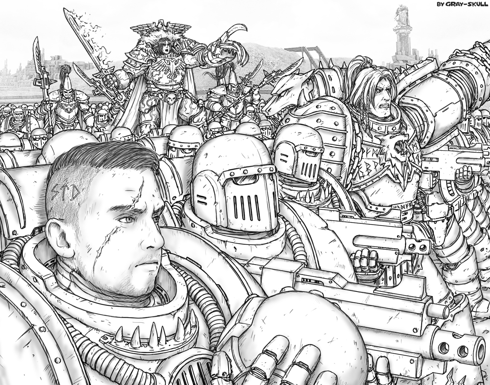 Custom portrait #3 (by Gray-Skull) - My, Warhammer 40k, Gray-skull, Space Marine, Portrait, Art, Images, Leman Russ, Emperor of Humanity