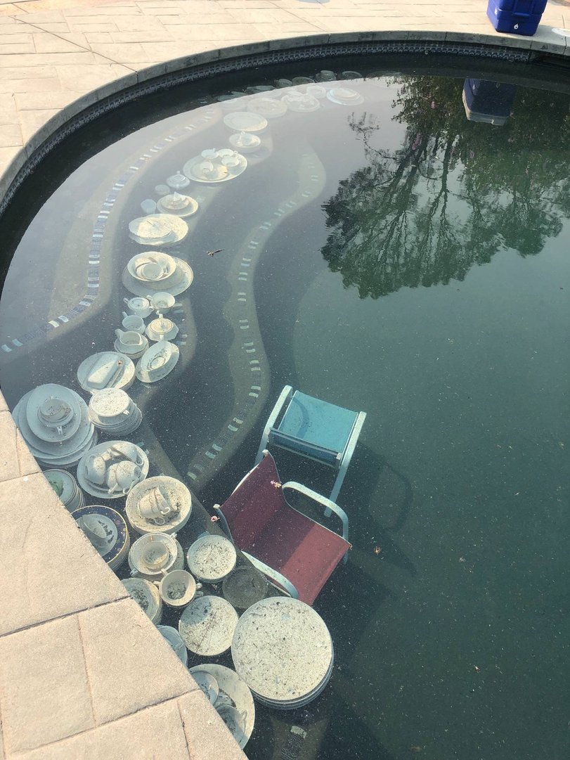 A resident of California hid her porcelain in the pool from fires, since it was not realistic to evacuate it - Porcelain, Tableware, Swimming pool