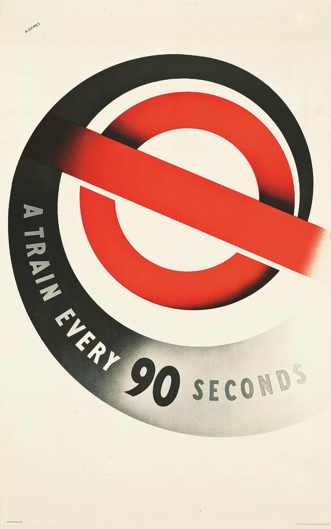 Train every 90 seconds. UK, 1937 - Great Britain, London, Metro, A train, Time, Poster, Advertising