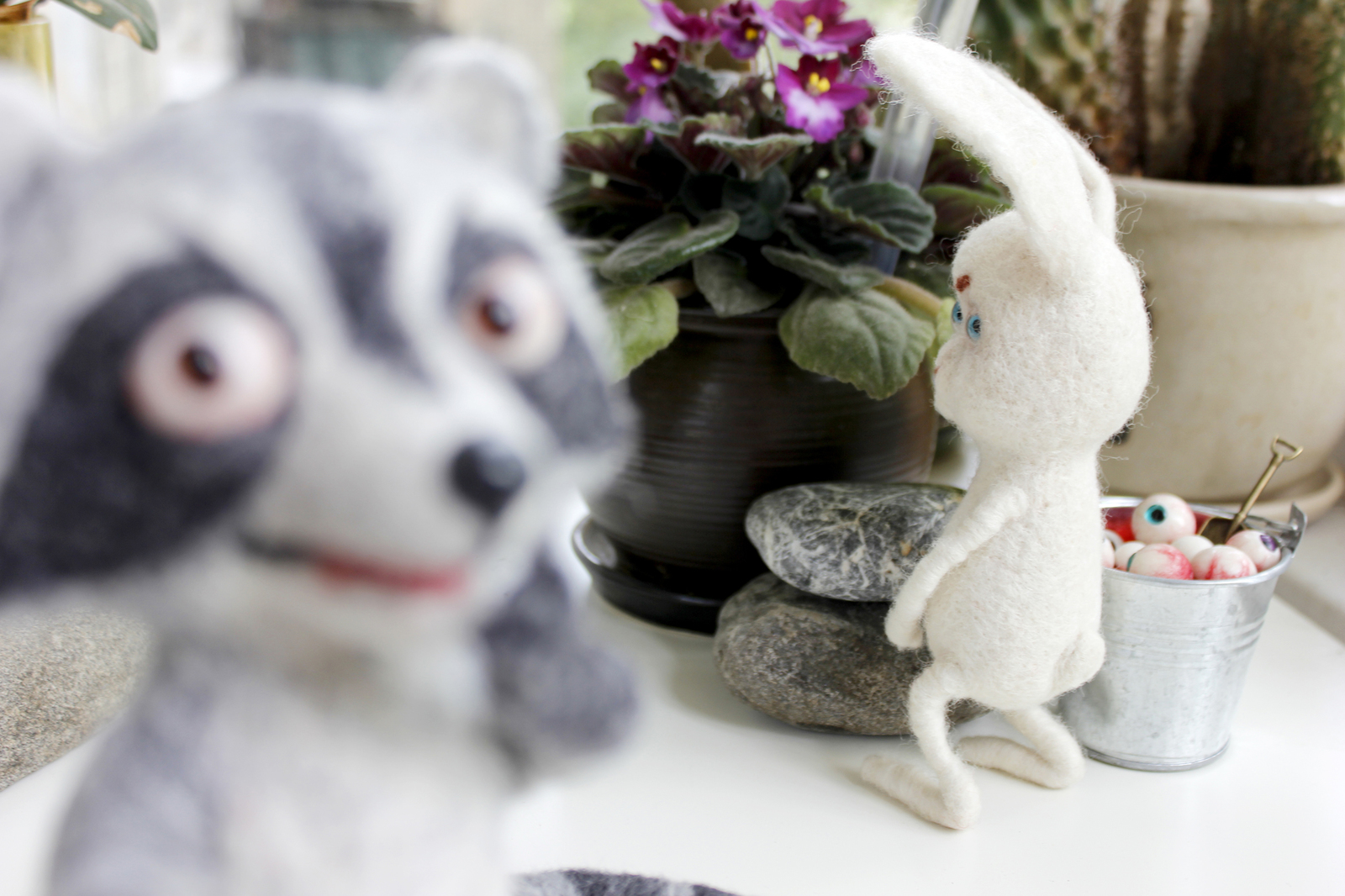 Raccoon and his friend - My, Dry felting, Needlework, Raccoon, Rabbit, Wallow, Handmade, Needlework with process, Longpost, Kripota