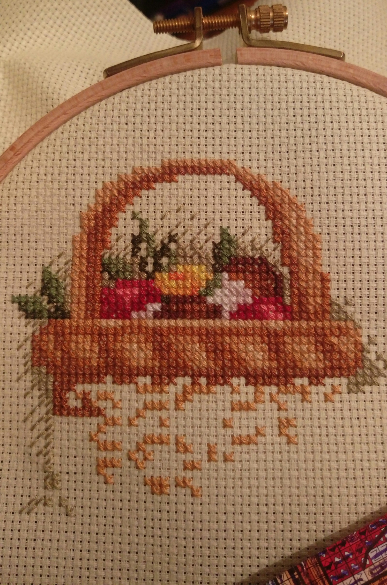 mushroom basket - My, Cross-stitch, Needlework with process, Longpost