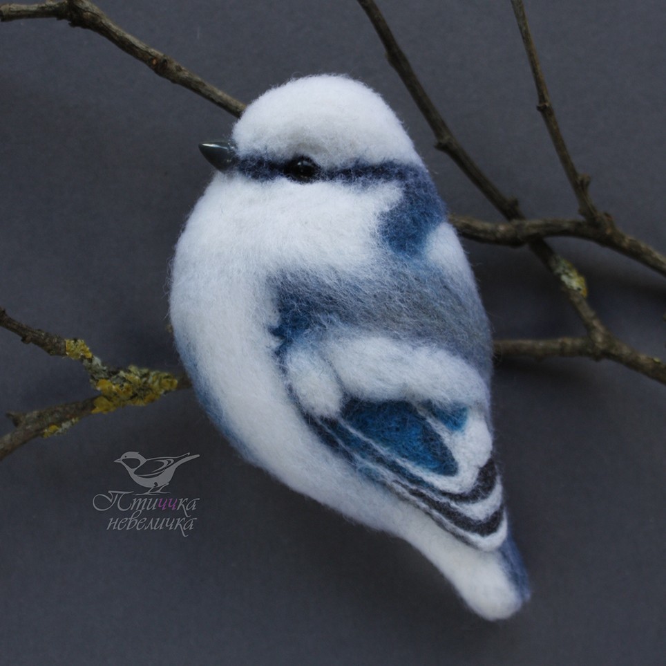 Brooch - white azure. Dry felting. - My, Wallow, Needlework without process, Creation, Handmade, Birds, Decoration, Longpost