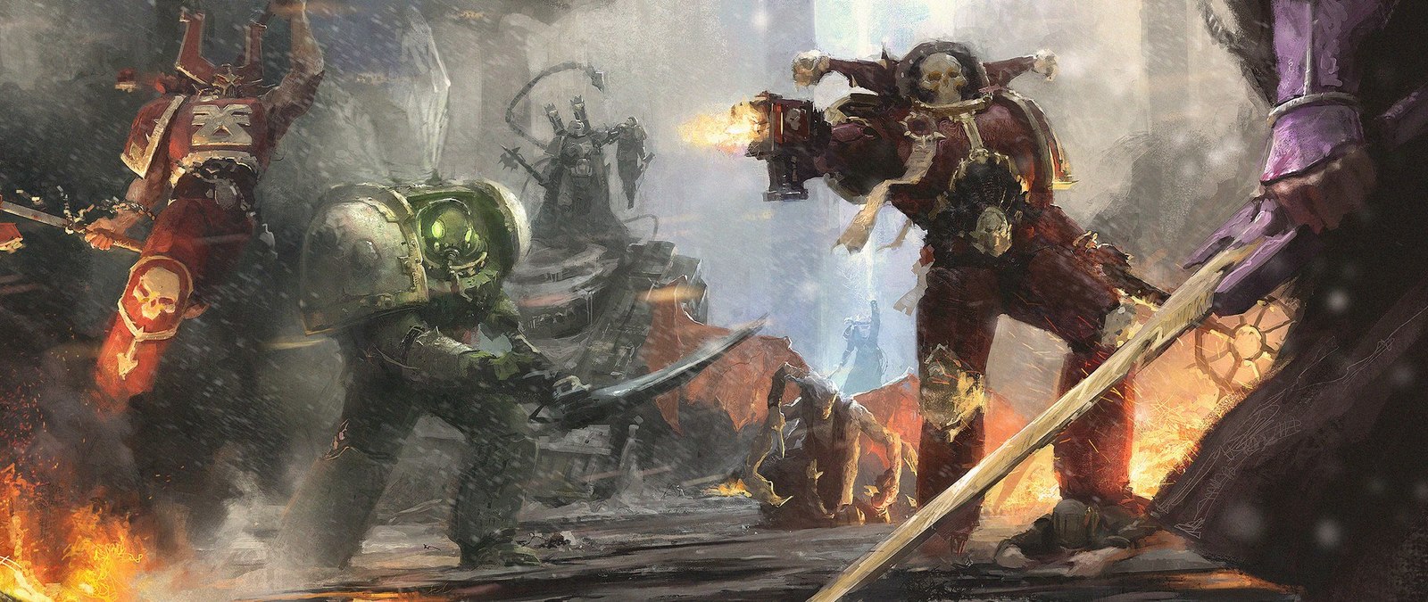 Воюющая в разные стороны гоп-компания. - Warhammer 40k, Wh Art, World Eaters, Death Guard, Emperor`s Children, Word bearers, Thousand Sons, Warpsmith