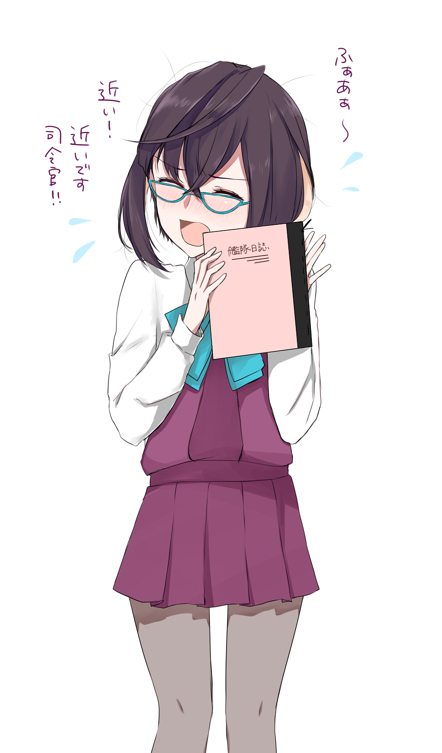 Waaa... close! - Kantai collection, Okinami, Anime, Anime art, Megane, Morinaga