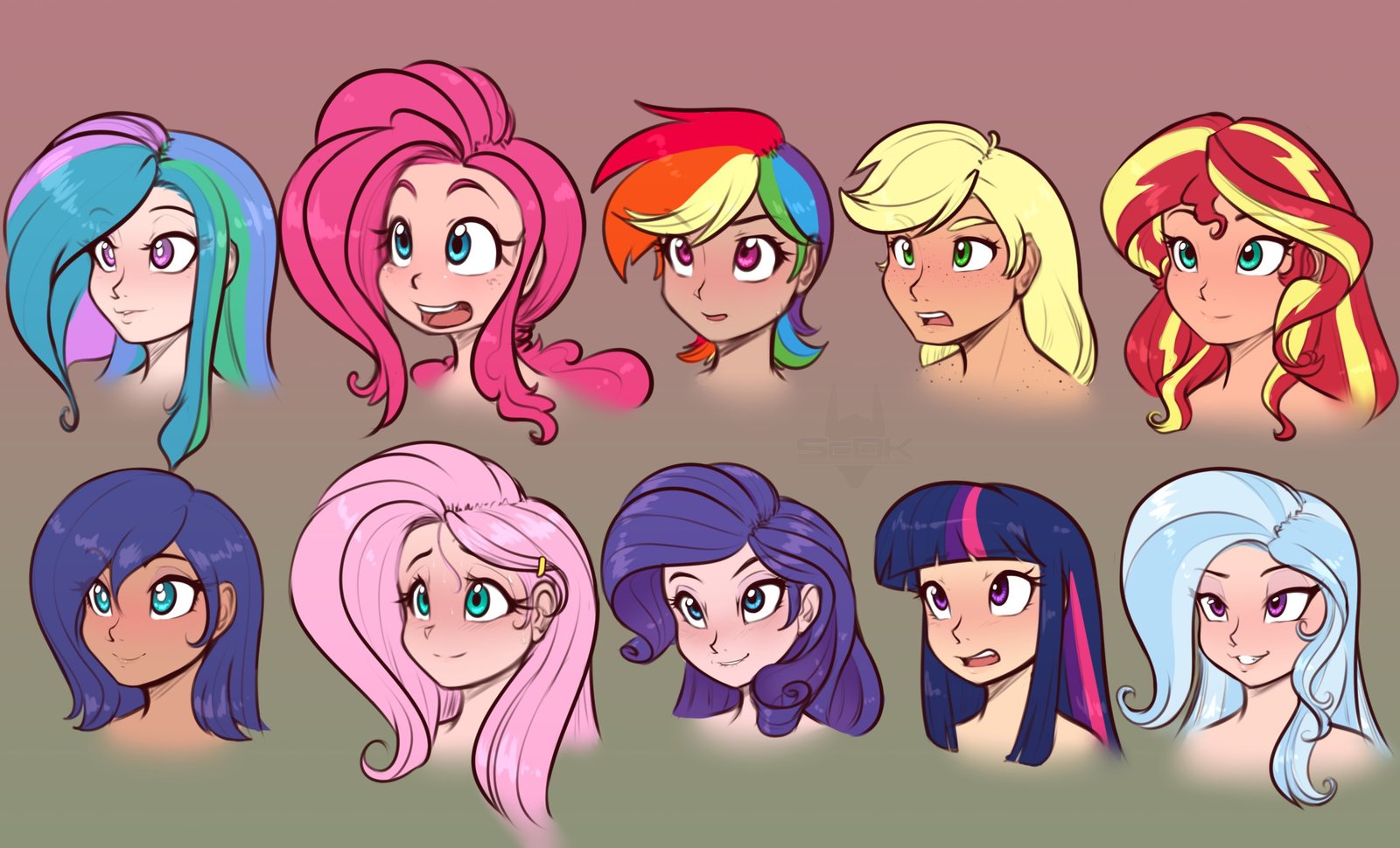 Portraits-portraits. - My little pony, PonyArt, Starlight Glimmer, Mane 6, Sunset shimmer, Princess celestia, Princess luna, Humanization, , Scorpdk