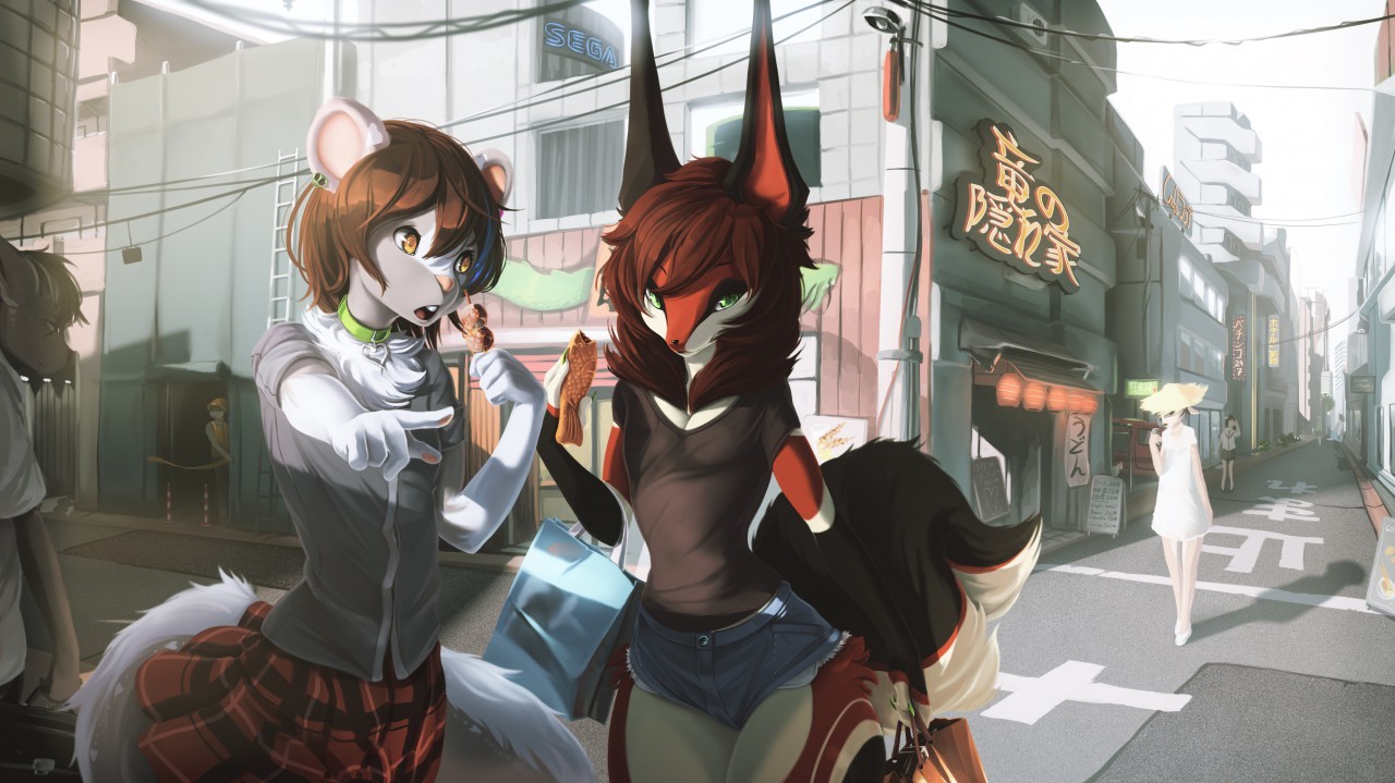 Walk in Tokyo - Furry, Art, Fruitbloodmilkshake, Town, Japan