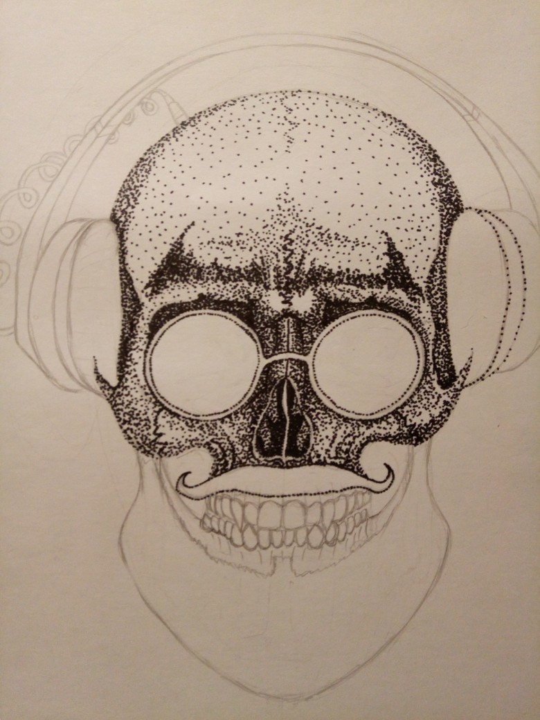 Monobrow Skull - My, Pointillism, Scull, Drawing, Longpost