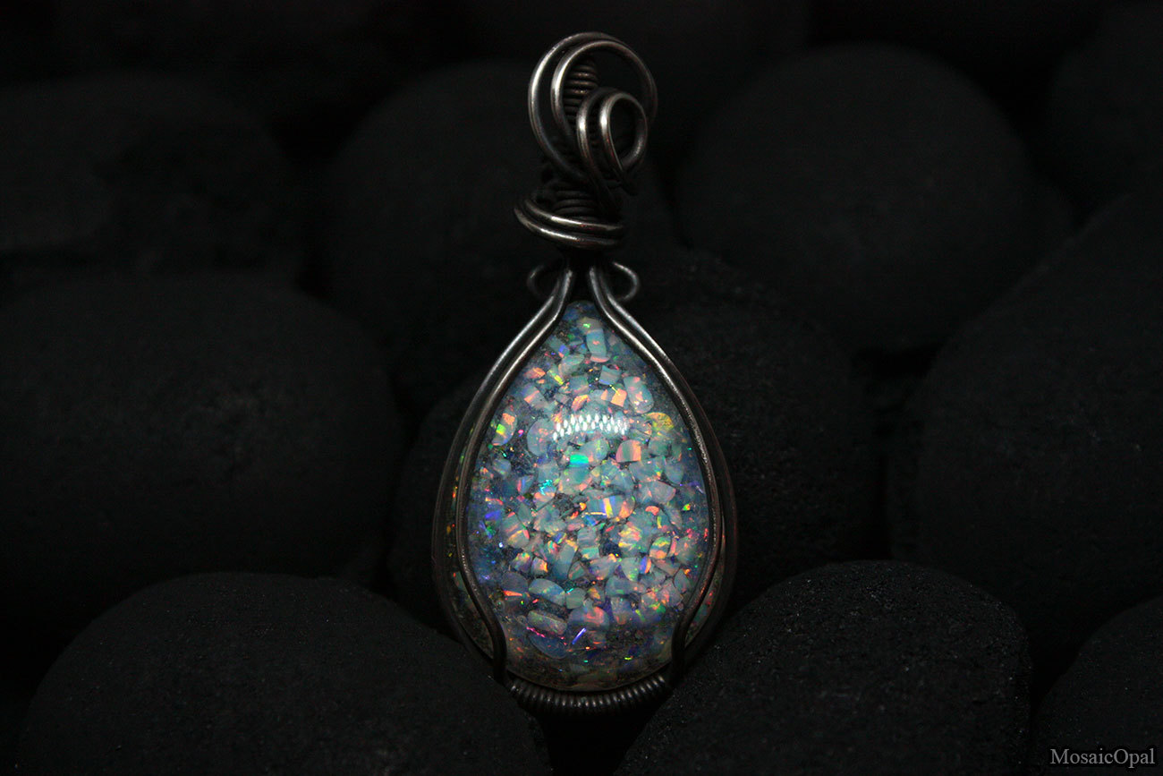 black splatter - My, Needlework without process, German silver, Opal, Wire wrap, Pendant, Epoxy resin, Wire, Laboratory opal, Longpost