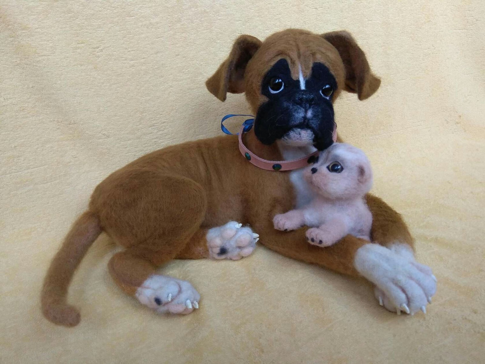 Bulldog and boxer - My, Needlework without process, Dry felting, Wool toy, Bulldog, German boxer, Wallow, Longpost, Dog