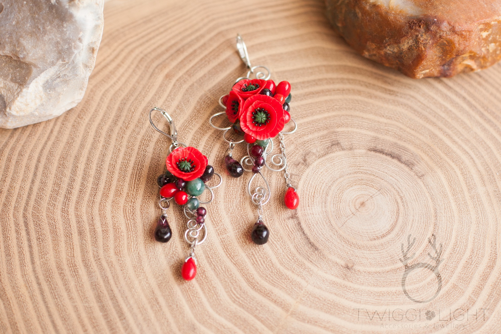 Earrings with poppies (and cuffs :)) - My, Decoration, Cuffs, Earrings, Poppy, Flowers, Needlework without process, Wire, Handmade, Longpost