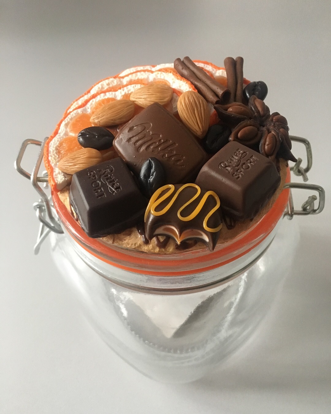 Autumn jar for sweets - My, Polymer clay, Jars, Handmade, Handmade, Minsk, Autumn, Orange, Chocolate, Longpost