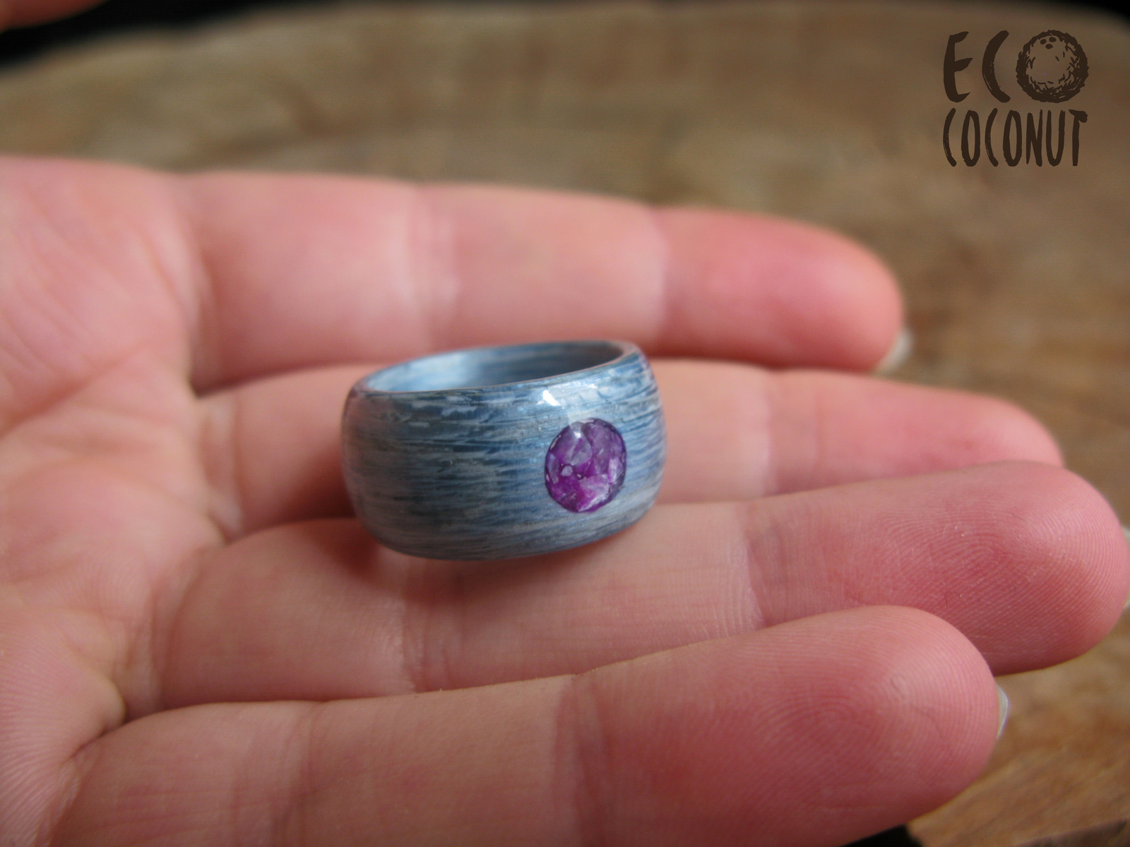 Veneer ring with natural stone - My, Needlework without process, , Ring made of wood, Ring, Charoite, , Longpost