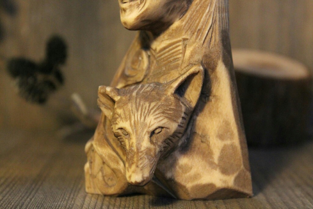 Loki and Fenrir. Wood figurine. - My, Wood carving, Mythology, Scandinavia, Loki, Fenrir, Longpost