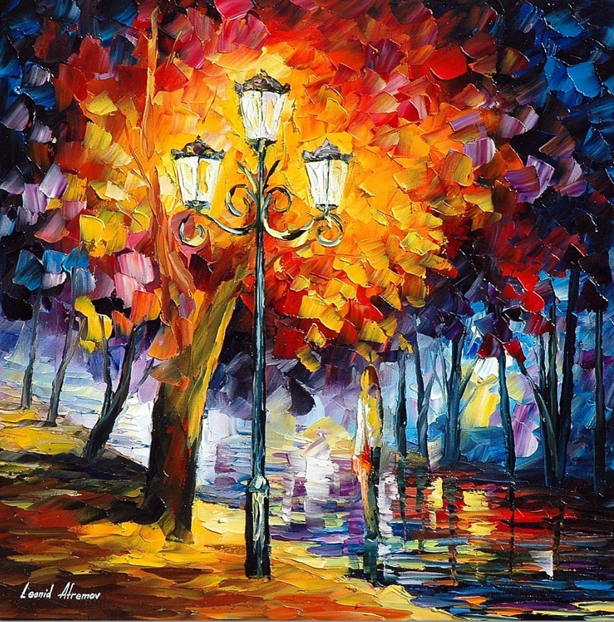 Autumn in contemporary art - Landscape, Cityscapes, Autumn, Leonid Afremov, Modern Art, Canvas, Butter, Impressionism, Longpost, Street photography