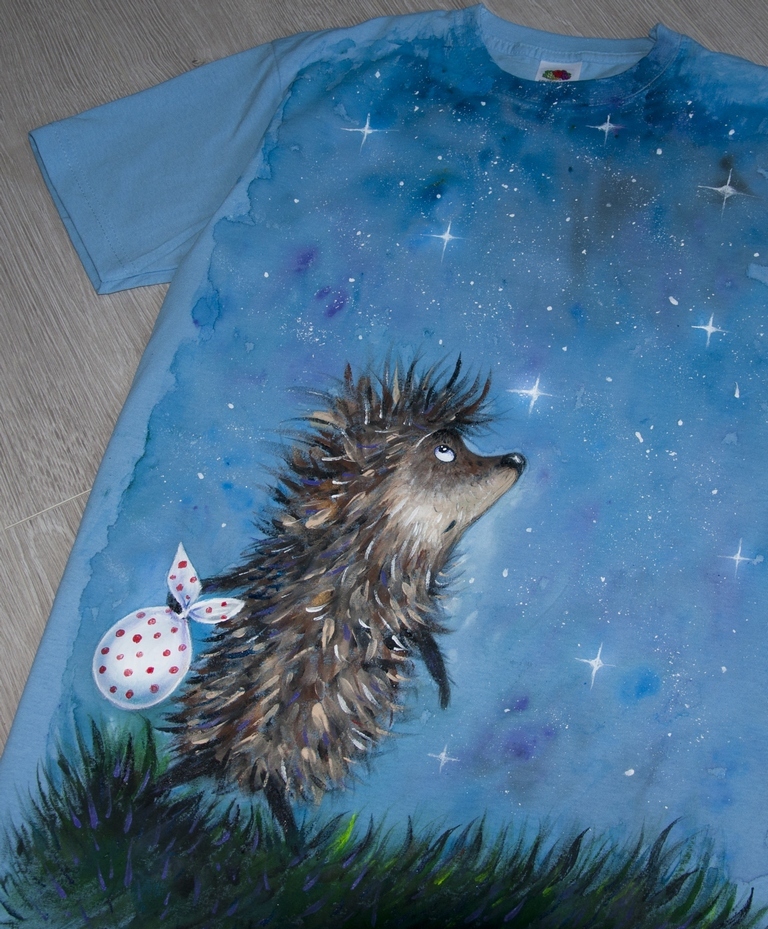 Hedgehog number 4, but already in the fog. hand painted - My, Hedgehog in the fog, , , Painting on fabric, , Longpost