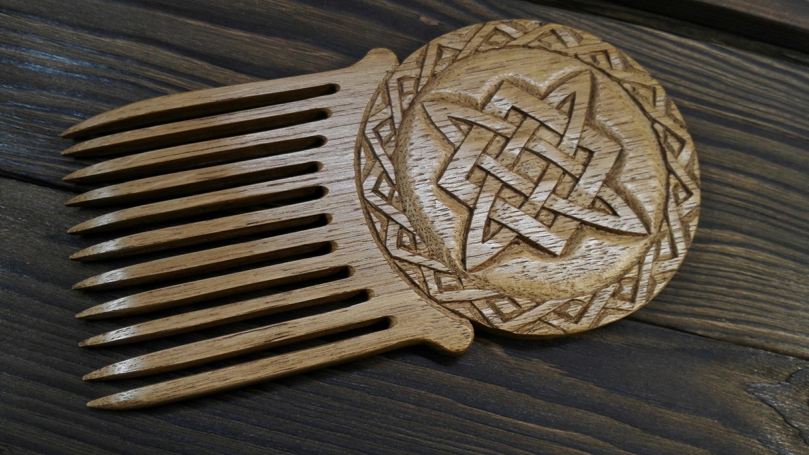 Crest Star of Lada - My, Wood carving, Handmade, Crest, Oak, Thread, Hair comb, Needlework without process