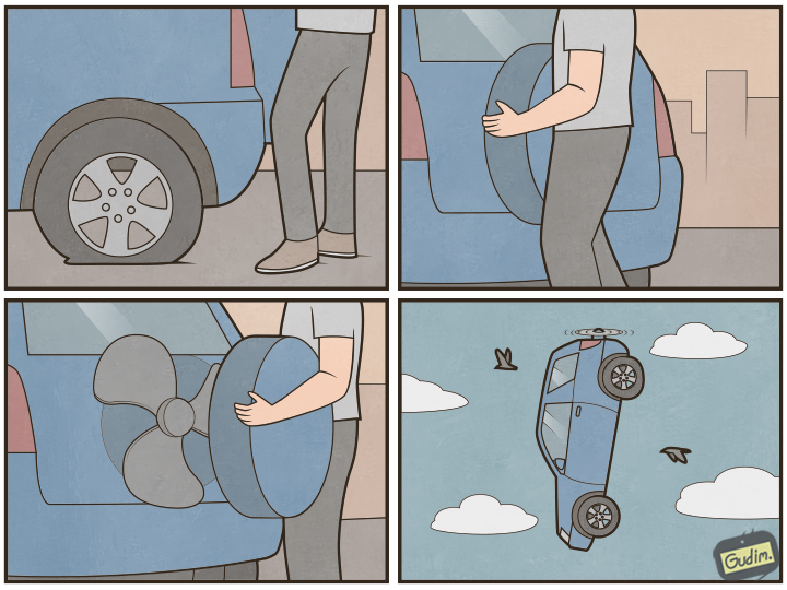 Spare wheel - My, Gudim, Comics, Auto, Колесо