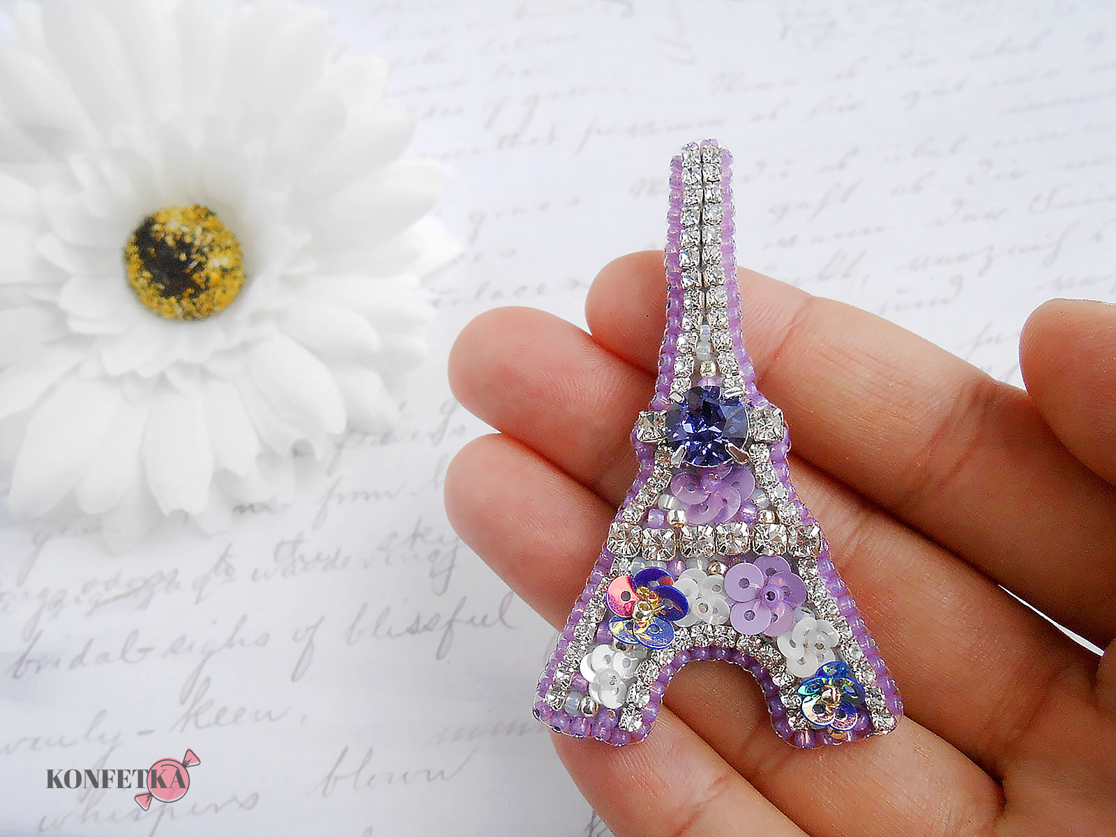 Brooch Paris - My, Needlework without process, Beadwork, Brooch, Beads