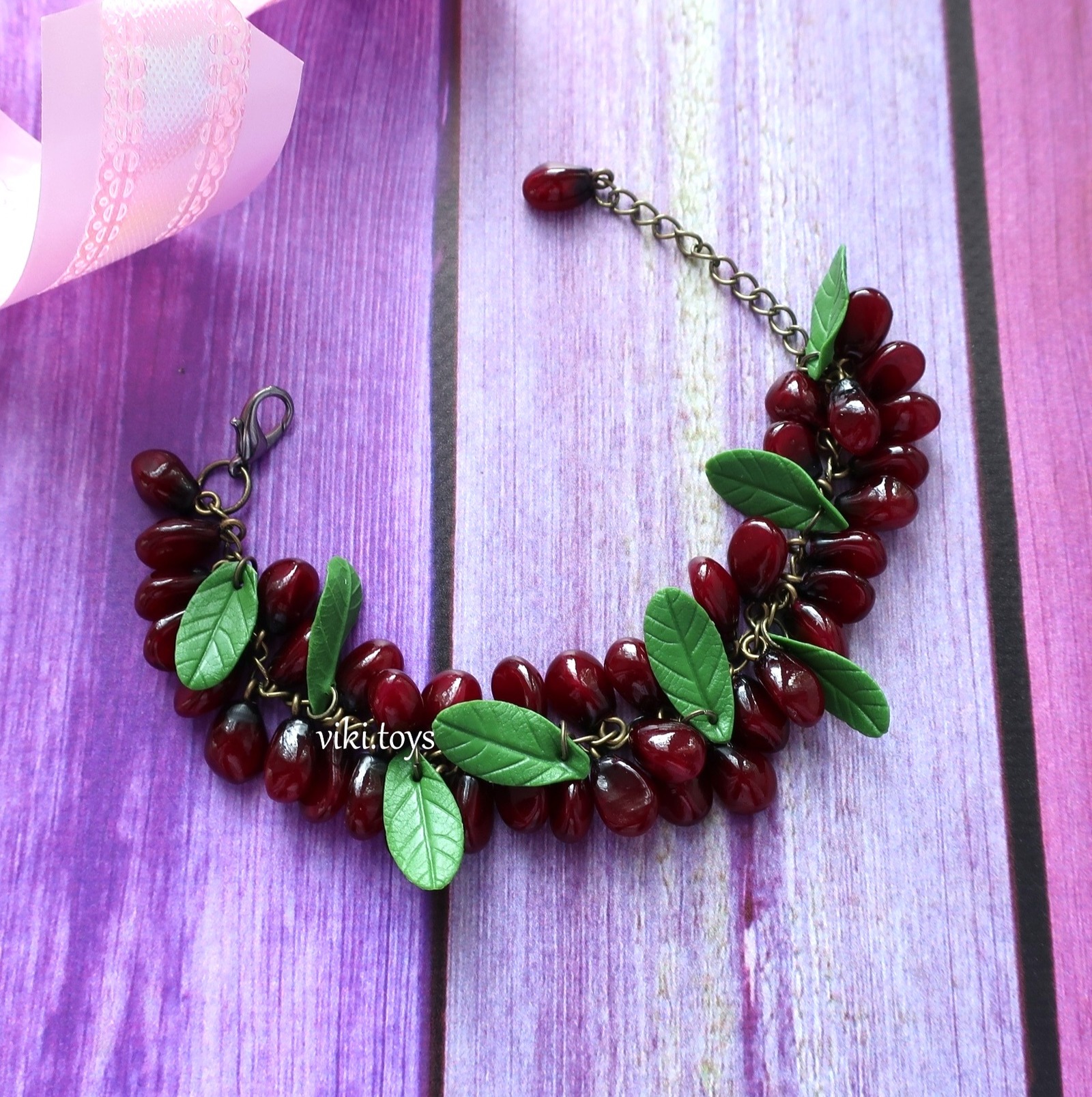 some pomegranate - My, Needlework without process, With your own hands, Presents, Needlework, Polymer clay, Handmade, A bracelet, Decoration, Longpost