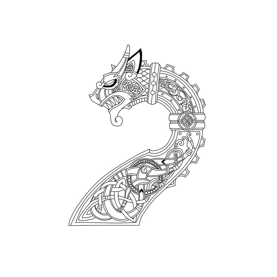 figurehead - My, Art, Black and white, Serpent, Drakkar, Celtic pattern, Scandinavian mythology