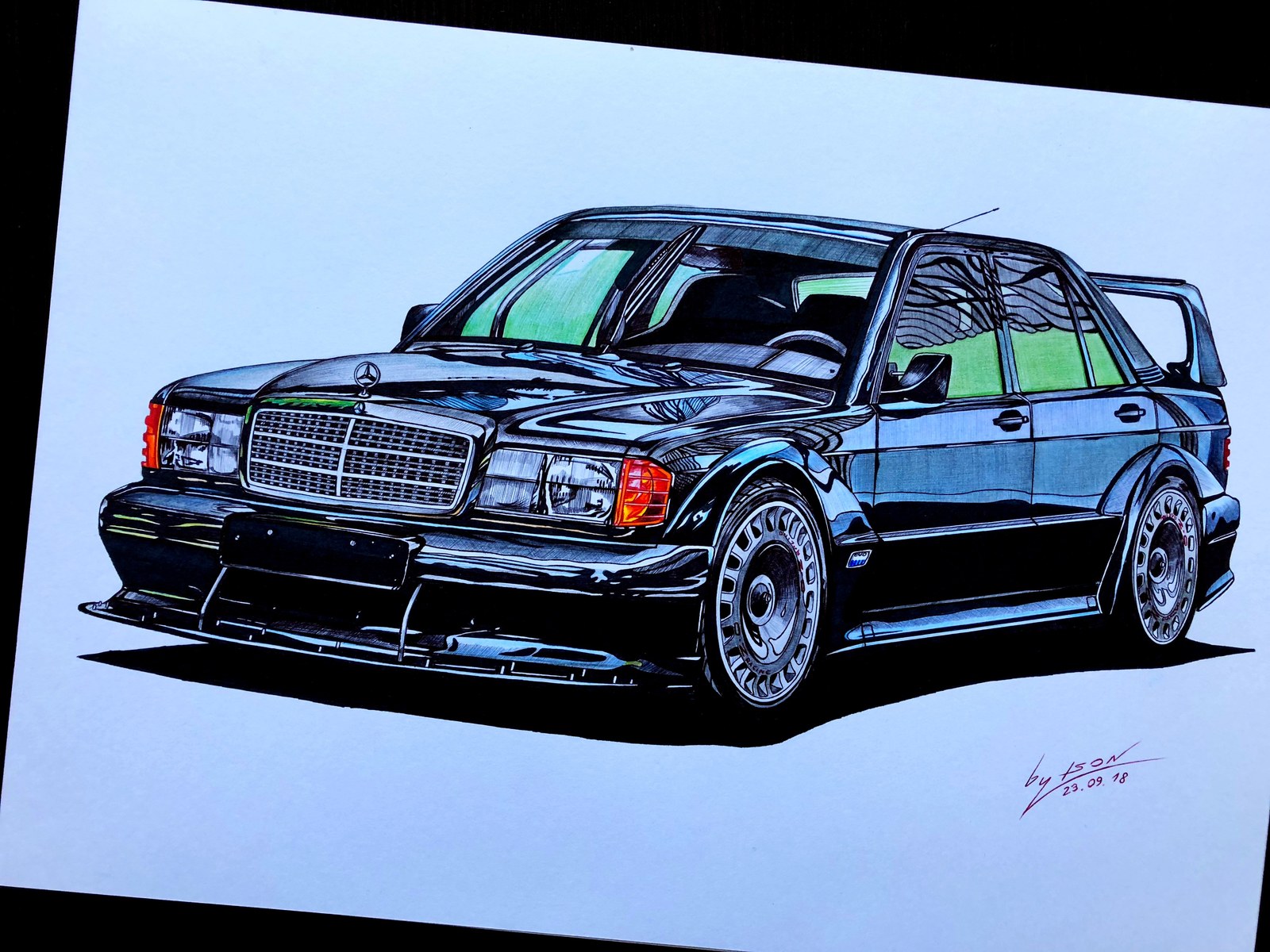 Mercedes-Benz 190E Evo II - Моё, Мерседес, Рисунок, Авто, Арт, Dtm, Черный