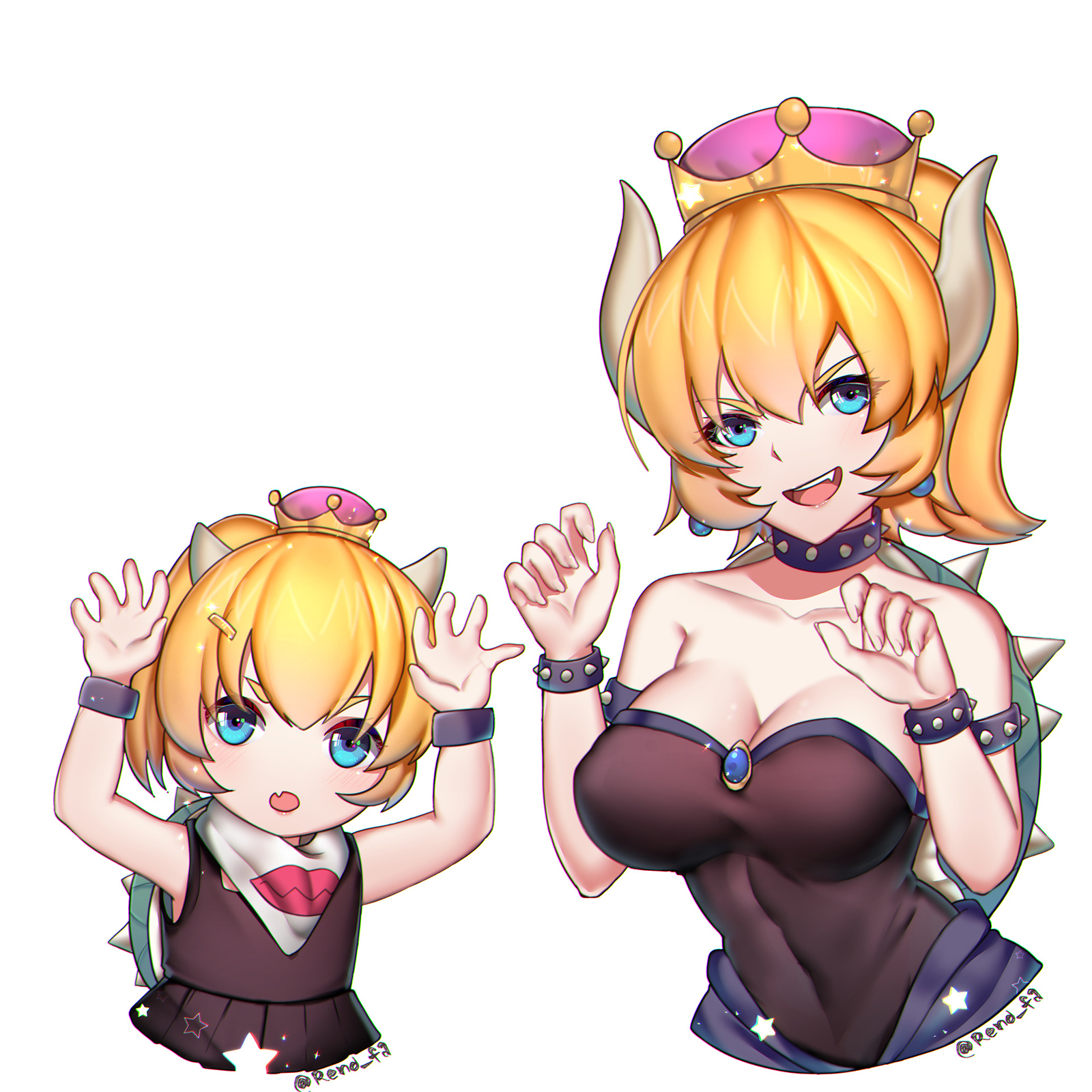 Bowsette and Bowsette Jr - Bowsette, Bowsette Jr, Anime art, Longpost, Super crown, Super mario, Nintendo, Rule 63