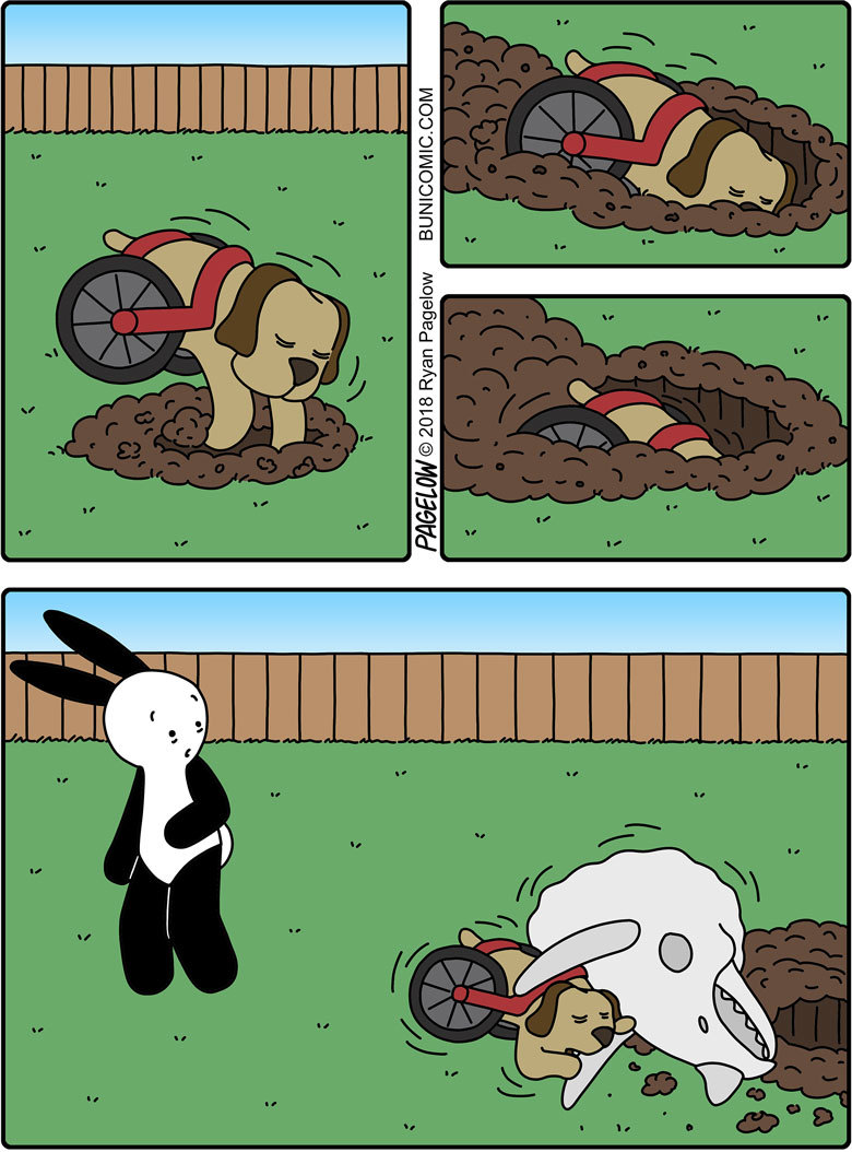 Big hole - Buni, Comics, Dog, Pit, Bones, Dinosaurs