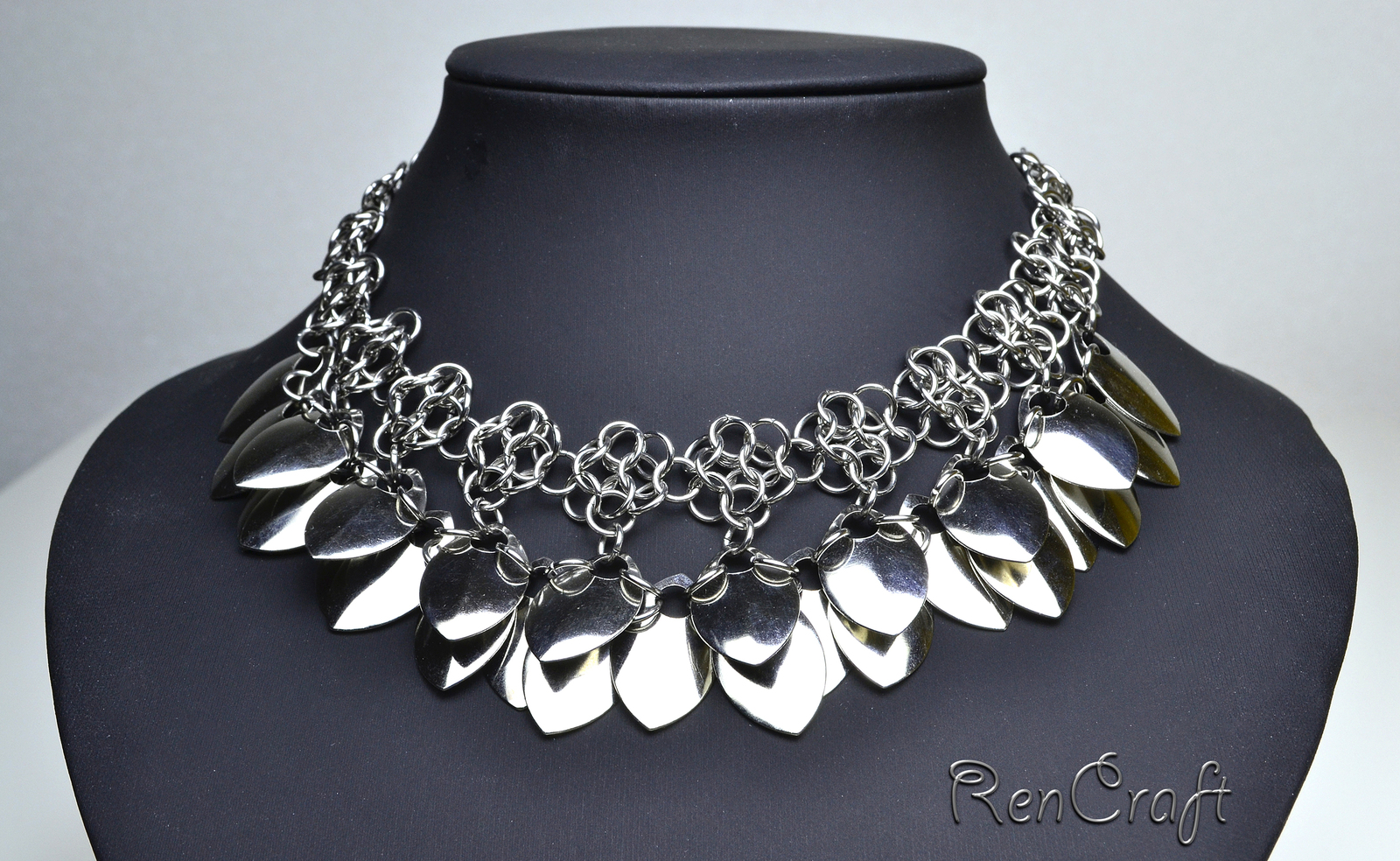 Steel Scale Mail Jewelry Set - My, Chain mail jewelry, Chain weaving, Handmade, Necklace, Necklace, Earrings, Longpost