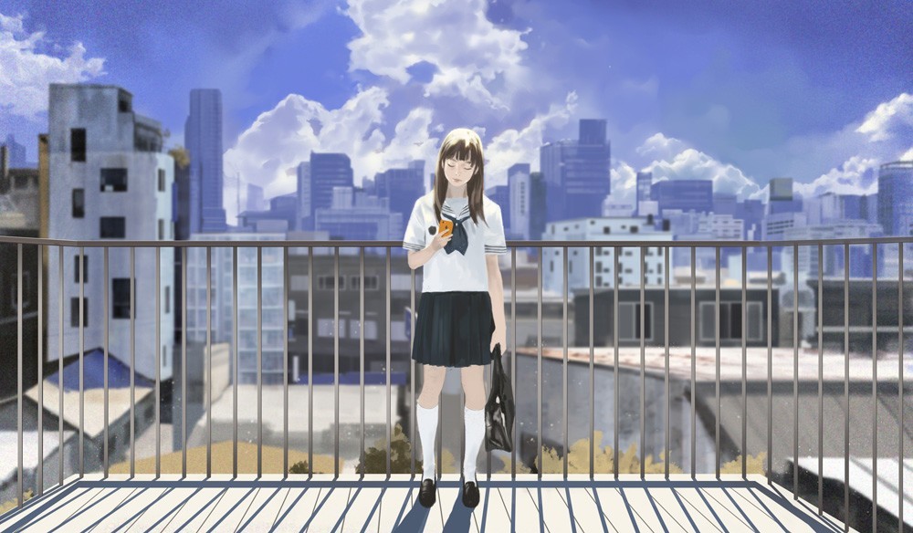 On the roof - Anime art, Drawing, Girls, Ham Sung-Choul