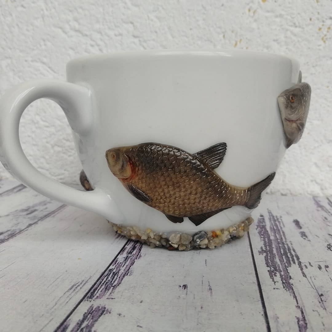 Mugs with fish - My, A fish, Creation, Decor, With your own hands, Needlework, Fishermen, Longpost