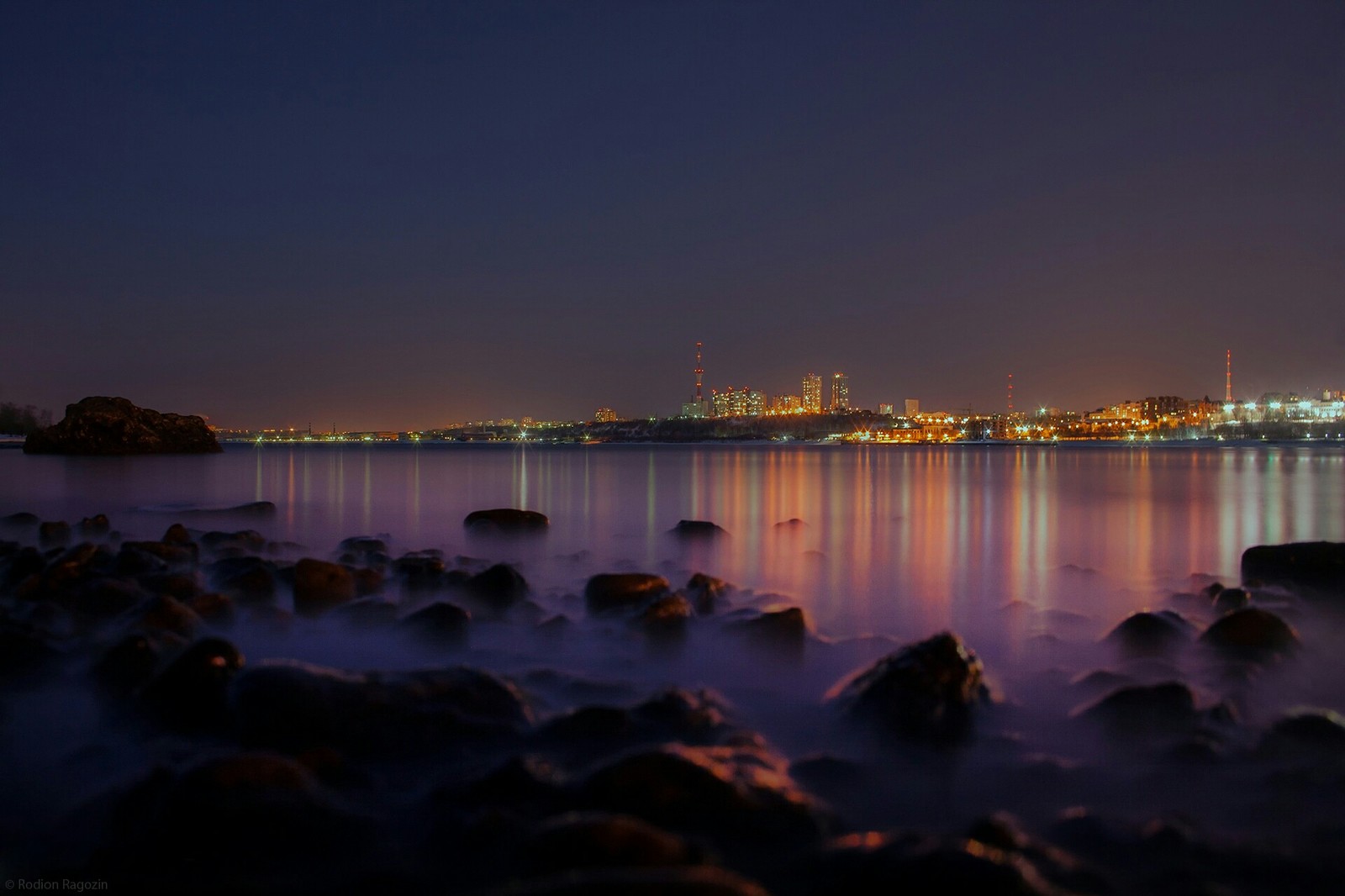 View of the evening city - My, Permian, Ural, Perm Territory, Town, Evening, River