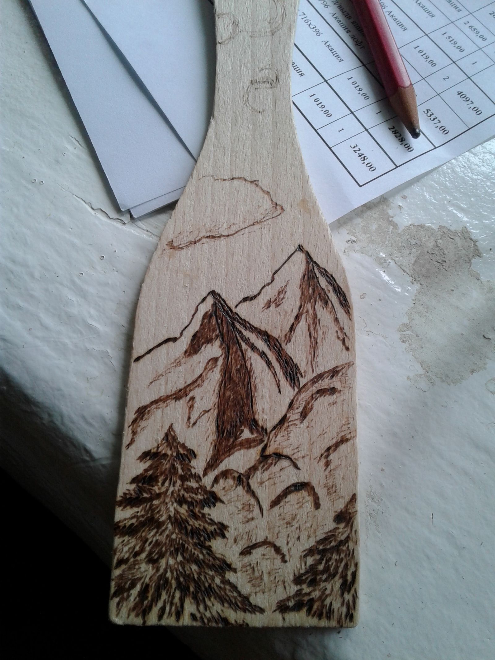 Pyrography. Shoulder blade. The mountains - My, Needlework without process, Pyrography, With your own hands, Burning out, Needlework, Longpost