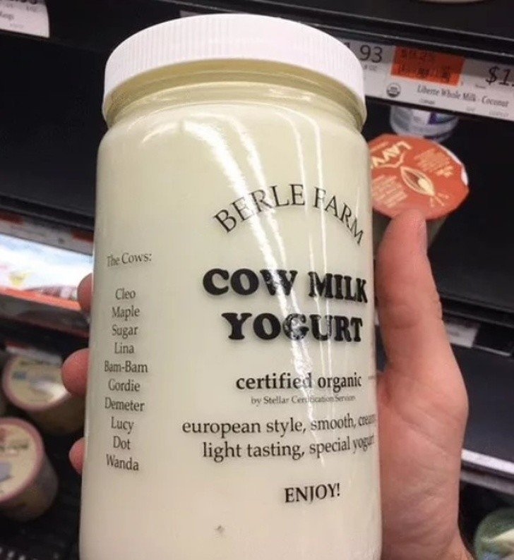 List of cows that gave milk for this yogurt - Package, , Images, In contact with