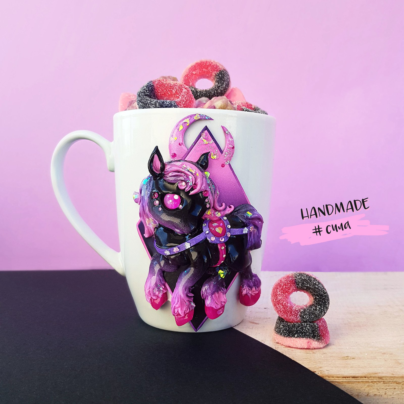 Fuchsia pony!! - My, Needlework without process, Polymer clay, Pony, Unicorn, Mug with decor